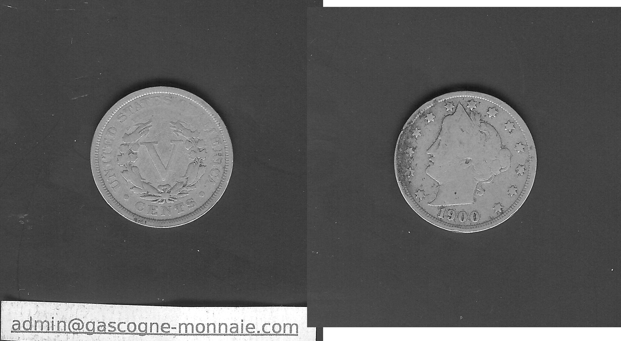 Etats- Unis  5 Cents Liberty 1900 TB
